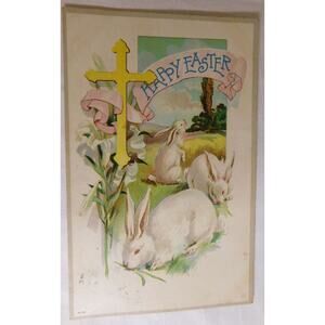 Postcards Vintage c1909 Happy Easter Bunnies & Cross Used